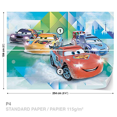 Disney Cars Lightning McQueen Camino – Wallsticker Warehouse – Fototapete – Tapete – Fotomural – Mural Wandbild – (3211WM) – XL – 254cm x 184cm – Papier (KEIN VLIES) – 2 Pieces - 2