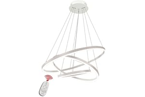 BEHWU Moderna Lampada a Sospensione a LED Anelli Lampada a Sospensione Altezza Regolabile Lampadario a Soffitto Moderno Dimmerabile 3000k-6000k con Telecomando per Soggiorno Camera da Letto Sala da Pr