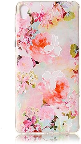 For Sony Xperia E5 Case [With Tempered Glass Screen Protector],Qimmortal(TM) Colourful Painting Pattern Soft Gel TPU Silicone Personality relief pattern Scratch Resistant Protective Cell Phone Case Cover For Sony Xperia E5(Peony)