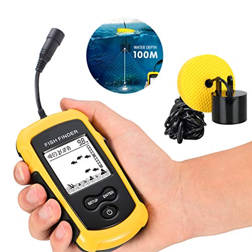 Kirintech Fish Finder, Sonar Sensor Wired LCD Depth Finder Echo Sounder, Showing Depth, Water Temperature, Fish Size, Fish Location, For Small Boats Lake Sea Shore Fishing