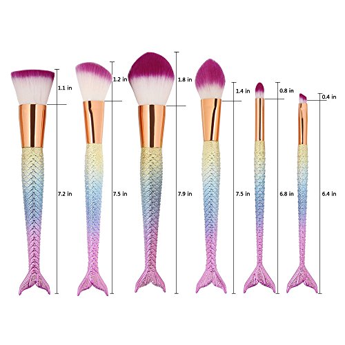 NEEDOON 6 Stück Meerjungfrau Weich Colorful Make Up Pinsel Set Foundation Bürste Synthetische Eyeliner Gesicht Powder Bürste Kit Schönheit Kosmetik Werkzeuge - 3