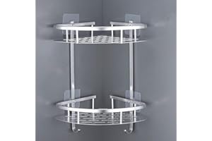 LATERN Regał prysznicowy, narożny, montaż bez wiercenia, aluminiowy, 2 poziomy, nierdzewny, półka narożna, organizer pod prysznic, uchwyt
