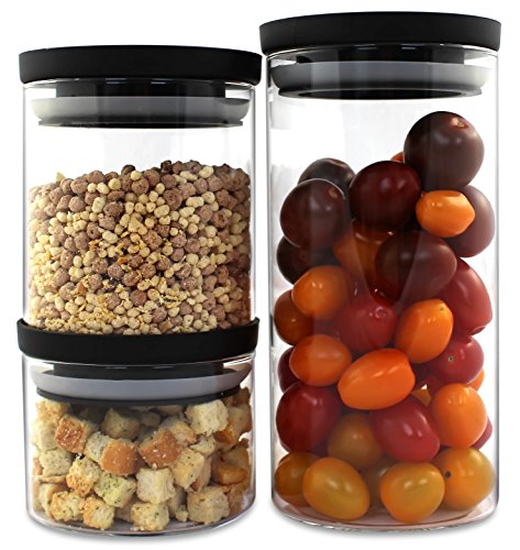SMART GORILLA TOOLS – stapelbare Vorratsgläser – Deine Lebensmittel jederzeit frisch – Vorratsglas 3er Set (1 l, 0,5 l, 0,3 l) Vorratsbehälter aus Glas für Küche – mit Deckel – aus Borosilikatglas - 5