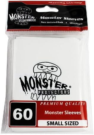 Sleeves - Monster Protector Sleeves - Smaller Size Gloss Finish w/Logo - White (Fits Yugioh and Other Smaller Sized Gaming Cards)