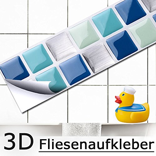 Grandora 7er Set Mosaik 3D Fliesenaufkleber W5189 selbstklebend 25,3 x 3,7 cm Küche Bad Wandaufkleber Fliesendekor Folie