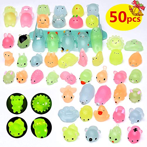 Yetech 50pcs Squishy Jouets Kawaii Squishies Brillent dans Mixed Mini Soft Squeeze Jouets Anti-Stress d'anniversaire Sac De Fête Cadeaux Faveurs pour Enfants Adulte avec Sac Cadeau.