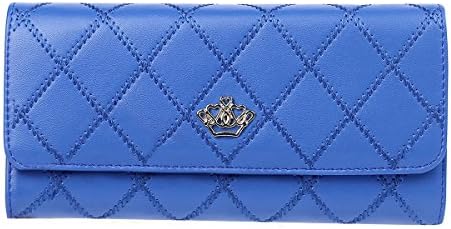 The Ninth Day Women Long and Slim Leather Wallets, Lady Elegant Colorful Clutch Purse (Ocean blue)