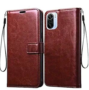 Frazil Vintage Leather Finish Flip Cover for Mi 11X Pro/11X 5G | Inside Pockets & Inbuilt Stand | Wallet Style Back Case | Magnet Closure (Brown)