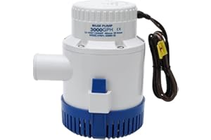 Skyehomo 3000 GPH 12v Boat Marine Plumbing Electric Bilge Pump 1 1/2"(40MM) Outlet 12 AMP 15 AMP Fuse, Submersible Electric Boat Plumbing Bilge Pump