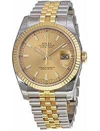 Rolex Mens New Style Heavy Band Stainless Steel & 18K Gold Datejust Model 116233 Jubilee Band Fluted Bezel Champagne Stick Dial