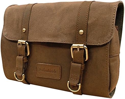 Brown Leather & Canvas Hanging Wash/Toiletry Bag