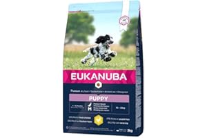 Eukanuba Świeże karma dla szczeniąt z kurczaka dla średnich ras, sucha karma premium dla młodszych psów, 3 kg
