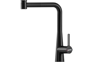 DAYONE Matte Black Kitchen Sink Taps with Pull Out Sprayer, 360° Swivel Zinc Alloy Kitchen Mixer Tap with 2 Modes Spray, Single Lever High Arc Modern Kitchen Sink Taps, UK Standard Kitchen Faucet