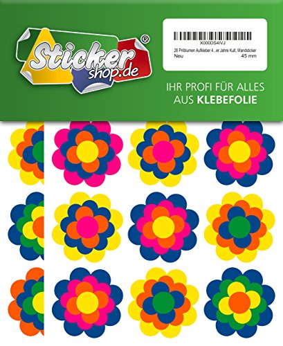28 Prilblumen Aufkleber 45 mm, Retro Style 70er Jahre Kult, Wandsticker