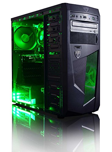 VIBOX Scope 3 Gaming PC – 3,9GHz AMD A4 Dual-Core APU, GT 710 GPU, preiswerte, Familien, Multimedia, Desktop Gamer Computer mit Spielgutschein, Grün Innenbeleuchtung, lebenslange Garantie* (3,7GHz (3,9GHz Turbo) superschneller AMD A4-6300 Dual-Core-APU / CPU-Prozessor, Nvidia GeForce GT 710 1GB Grafikkarte GPU, 8GB DDR3 1600MHz RAM, 1TB (1000GB) SATA III HDD 7200rpm Festplatte, 400W 85+ Netzteil, AVP Mamba Micro-ATX Gaming Gehäuse, FM2+ Mainboard, Ohne Windows Betriebssystem) - 2
