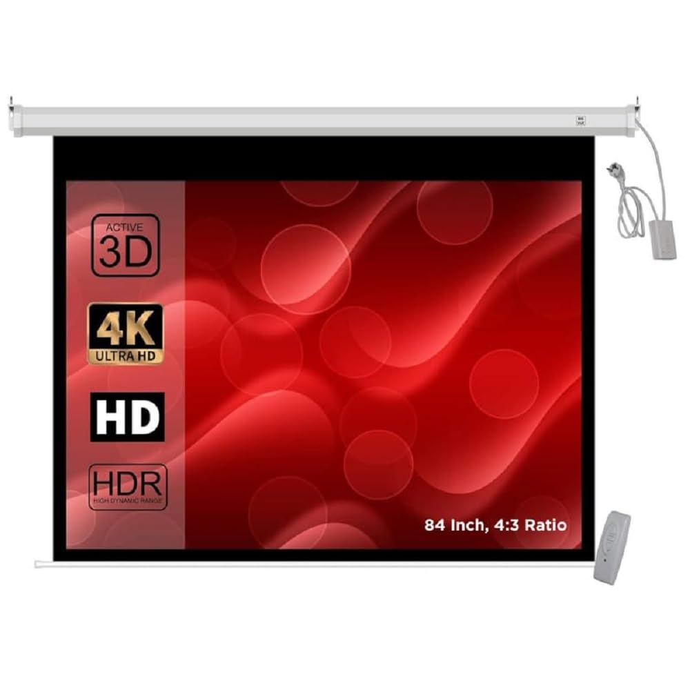 Big VUE 84 Inches Motorized Projector Screen | Electric Projection Screen | Home Theatre Screen | W/Remote Control (84 Inch, 4:3 Ratio)
