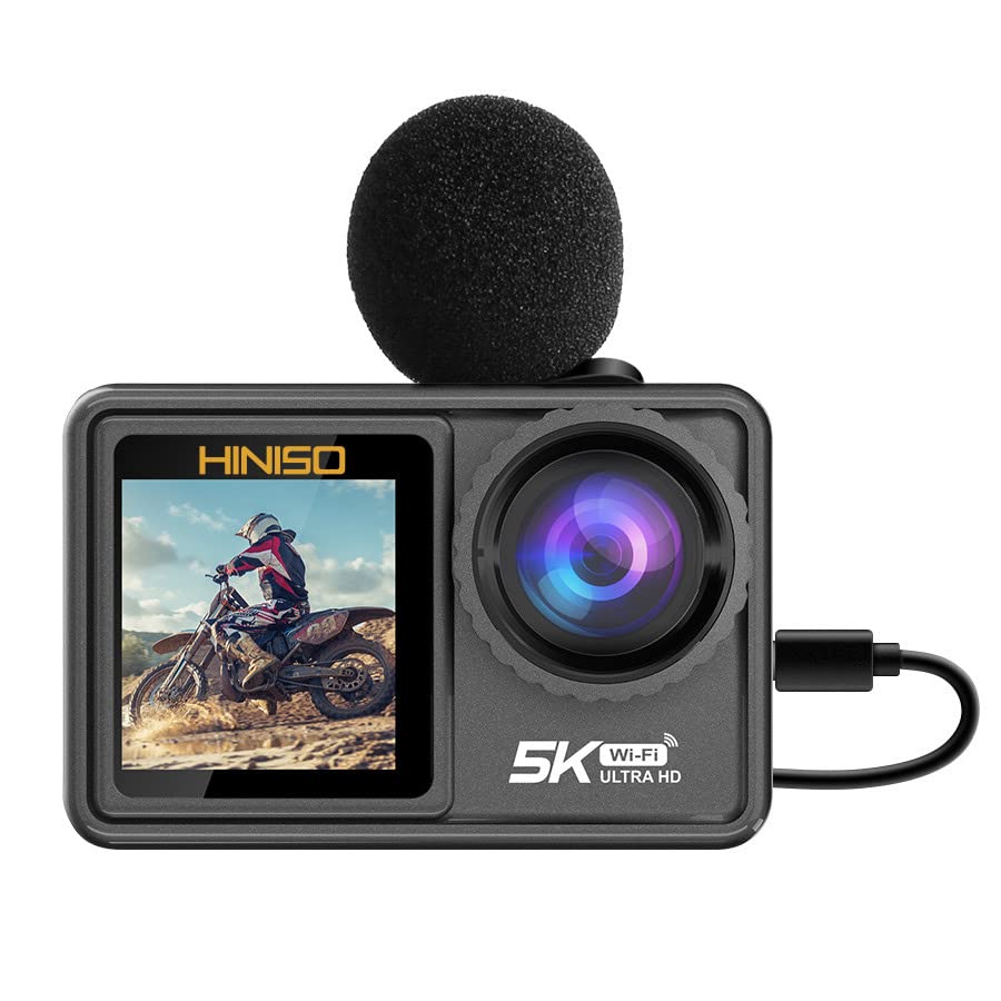 HINISO 5K Action Camera 24M Touchscreen WiFi Waterproof Camera with Dual Screen, EIS, IMX386 Sensor, Remote Control, 131 Feet