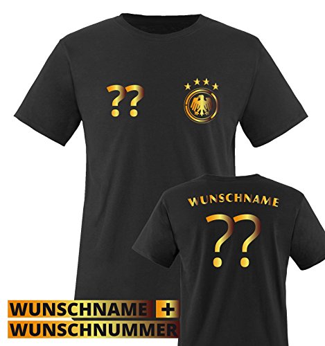 TRIKOT – DE – WUNSCHDRUCK – Kinder T-Shirt – Schwarz / Gold Gr. 98-104