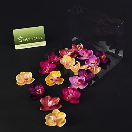 Künstliche Mini Orchideenblüten Phalaenopsis, rosa-violett-gelb, 18 Stück in der Box – Kunstblüten – artplants - 6