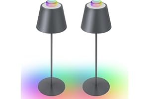 ‎UUFFOO uuffoo Tischlampe kabellos, Touch Dimmbar 8 Farben LED tischlampe Dimmbare,Led tischleuchte kabellos Metall Outdoor, IP45 Wasserdichte für Aussen Schlafzimmer Bar Restaurant (Grau,2 stk)