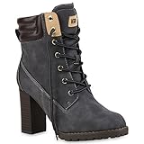  Damen Schnürstiefeletten Stiefeletten Worker Boots Wildleder-OptikHalbhohe Stiefel Schnürer Wildleder-Optik Schuhe 122663 Grau 38 Flandell