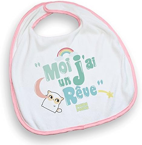 Bavoir Rose "Moi j'ai un rêve" Pouny Pouny arc en cien et étoile pastel, chibi et kawaii - Chamalow Shop