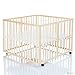 Wooden Baby Playpen 100x100 cm Niklas nature - base covered with PVC foil and height adjustable - 4 wheels