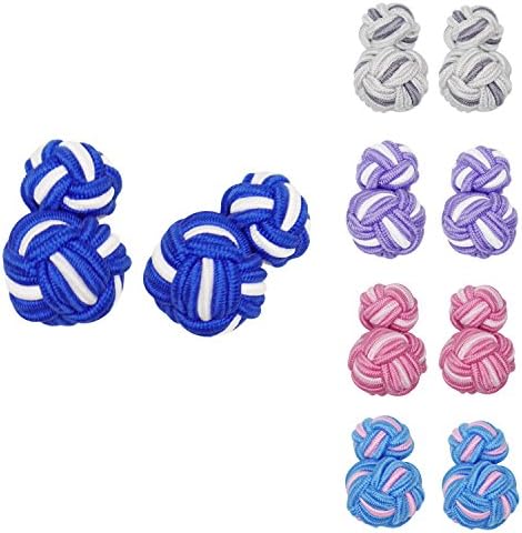 5pcs Set Hanana Silk Knot Cufflinks for Men Shirt,Business Wedding Gift (Round Shape Mix Color)