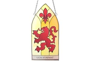 Royal Tara Scotland Stained Glass | Red Lion Rampant Gothic Panel Window Hanging | Scottish Sun Catcher Decoration Emblem Height 20cm