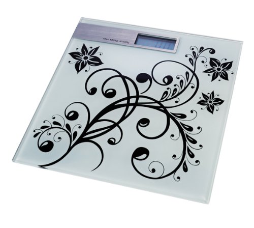 BLUMEN-DESIGN PERSONENWAAGE DIGITAL LCD DISPLAY 180 KG WAAGE GLASWAAGE GLAS KÖRPER WIEGEN NEU