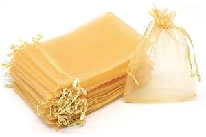FAVORTALK 30 Small Organza Gift Bags Jewelry Pouches Sheer Drawstring Pouches, Mesh Candy Favour Bag for Wedding Party Festival Game (Gold)