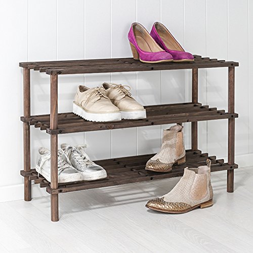 Bambelaa! Schuhregal mit 3 Böden, aus Holz dunkelbraun dunkel gebeizt (Braun) - 3