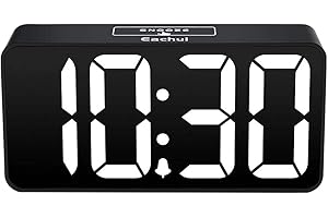Eachui LED Digitaler Wecker mit USB-Ladeanschluss, Große Ziffern Display, Helligkeit und Lautstärke Regelbar, Snooze, 12/24HR, Tischuhr Netzbetrieben (Schwarz & Weiß)