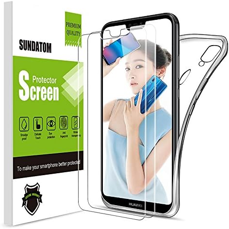 Sundatom Huawei P20 Lite Glass Screen Protector, [2 Pack] Tempered Glass Protective Film with Clear Phone Case [Shock-Proof] [Anti-Scratch] [ Anti-Shatter] For Huawei P20 Lite