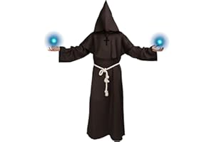 Pianocean Disfraz Monje, Disfraces Medievales Hombre con Cruz y Cuerda para Cintura, Disfraz Monje Hombre para Halloween Carnaval Cosplay Party