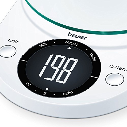 Beurer KS 33 Küchenwaage mit großem Glaswiegeteller und Flüssigkeitsanzeige für Milch und Wasser | Mit praktischer Tara-Zuwiegefunktion und Abschaltautomatik - 2