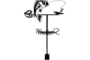 SUPERDANT Girouette de Jardin Exterieur de Pêche en Métal Indicateur de Direction du Vent Instrument de Mesure Installation sur Toit Girouettes Artistique de Grange Noir Deco Jardin Exterieur