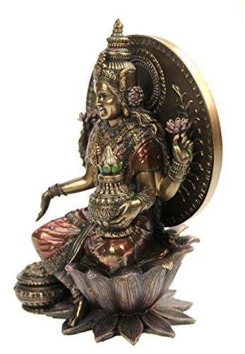 Lakshmi Indische Göttin des Glücks sitz auf Thron Figur bronziert Skulptur - 2