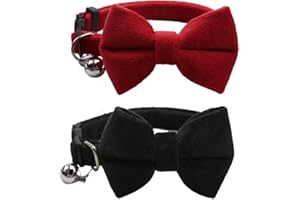 SSRDFU Collare Gatto Regolabile - 2pcs Collare per Gatti in Velluto con Campana e Papillon, Regolabile Separati, Gattino Piccolo Cucciolo di Sicurezza Papillon Solido Colore di Base Collare