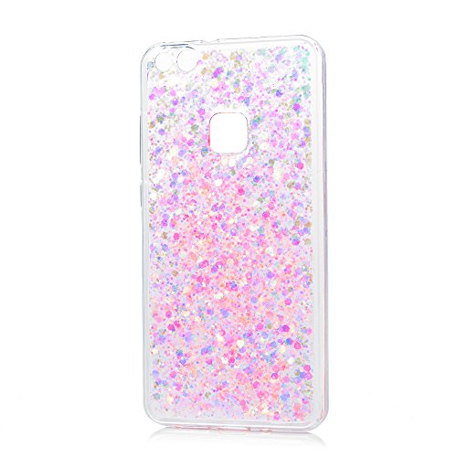 Badalink Hülle Huawei P10 Lite Slimcase Glitzer Schutzhülle Hülle PMMA + TPU Rückschale Schutz Hülle Case Tasche Wasserdicht Einteilige Handyhülle Stoßstangen Case Rosarot - 3