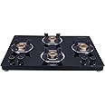 Elica Slimmest 4 Burner Gas Stove with Double Drip Tray and Forged Brass Burners | Manual Ignition | 694 EC CT VETRO 2J (TKN CROWN DT MI)