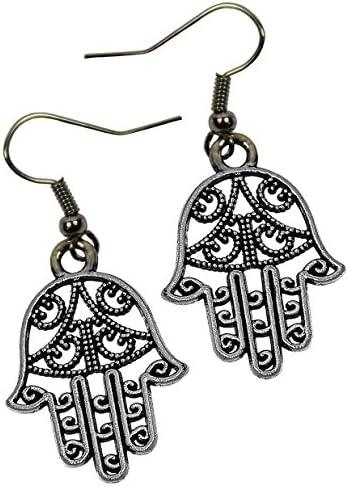 25mm Hamsa Hand Charm Earrings. Hand of Fatima. Antique silver finish. Steel Earwires. Protective.
