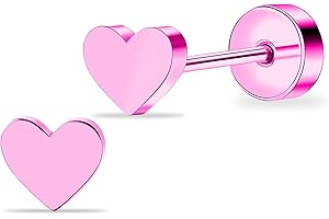 ZDE Titan Damen flach zurück Herz Ohrringe Frauen Nicht-Nickel Ohrringe hypoallergen Knorpel Ohrstecker für empfindliche Ohren einfache klassische 5mm flach Ohrstecker