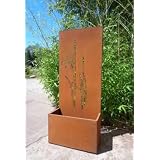 Zen Man Garten Sichtschutzwand Aus Metall, Edelrost-Optik, 120x50x25 Cm – Mit Pflanzschale, Dekoration & Zaun