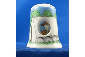 Porcelain China Collectable Thimble - Peephole Boy Scout in Tent by Birchcroft China