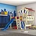 Produktbild WICKEY Kinderbett mit Rutsche CrAzY Hutty Hochbett mit Dach Abenteuerbett mit Lattenboden, blau-rot + blaue Rutsche
