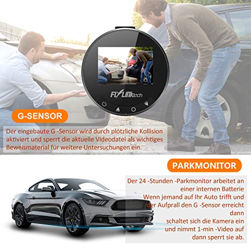 FLYLINKTECH DashCam, 1080P Full HD Auto Kamera, 170° Weitwinkelobjektiv, Mini DVR Fahren Rekorder, mit WDR, Bewegungserkennung, Parkmonitor, Loop-Aufnahme, Nachtsicht und G-Sensor - 4