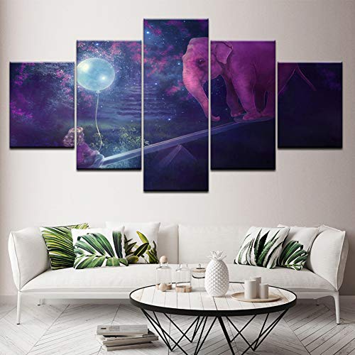 EXQART Toile Peinture Mignon éléphant Ballon de Poisson doré Ballon balançoire 5 pièces Art   milieux Affiche imprimée pour la décoration de la Maison Salon 30 * 40 30 * 60 30 * 80cm