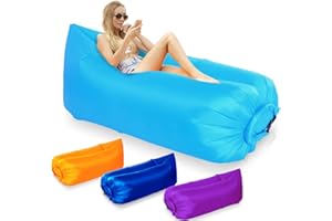 LOMUG Wasserdichtes aufblasbares Sofa, 235x72CM Luft Sofa, Luft Couch, Air Lounger mit Kompakte Tragebeutel, Aufblasbares Outdoor-Sofa für Camping, Park, Wandern, Schwimmbad und Strand (Himmelblau)