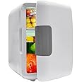 ROSEBIBI Mini Portable Compact Personal Fridge Cools & Heats, 4 Liter Capacity Chills Six 12 oz Cans, 100% Freon-Free & Eco Friendly, Includes Plugs for Home Outlet & 12V Car Charger, White